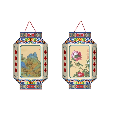 福人福地 DIY八角宫灯（礼盒对装）-(千里江山图+花卉图）DG.22.01.03h