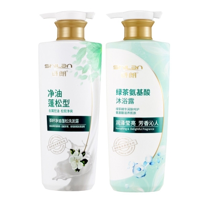诗朗【净油蓬松】洗沐组合 茶籽洗发+绿茶沐浴 750g*2 SLTZ1500G005